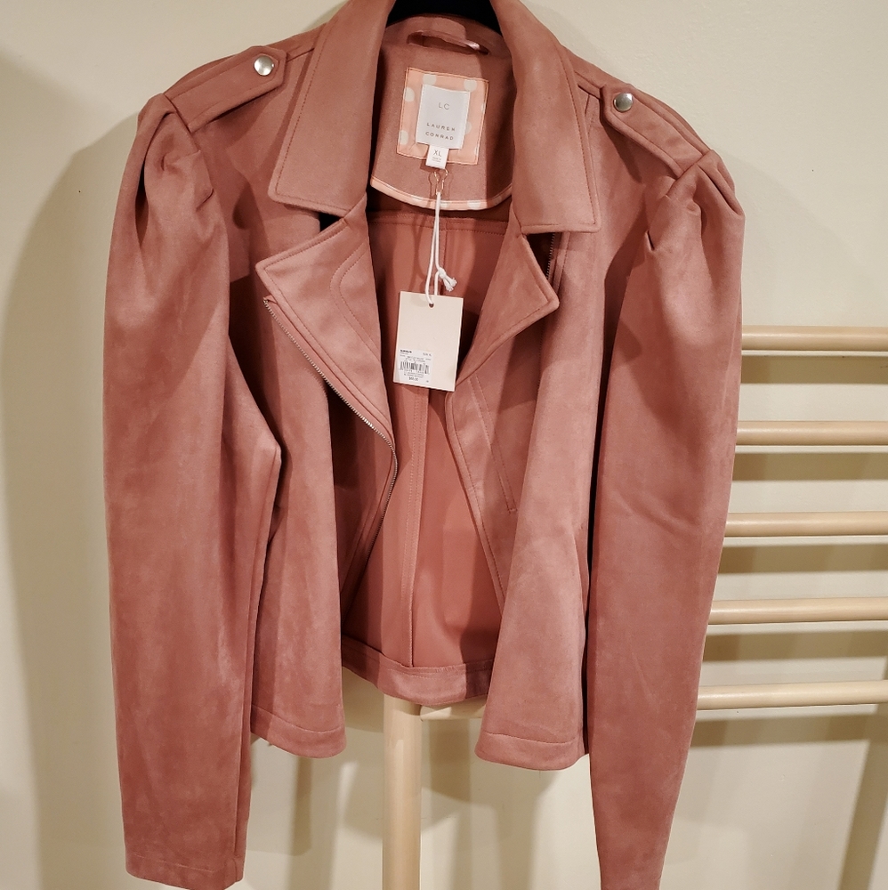 *NWT* Lauren Conrad Cropped Moto Suede Jacket | Blush Pink | SZ XL